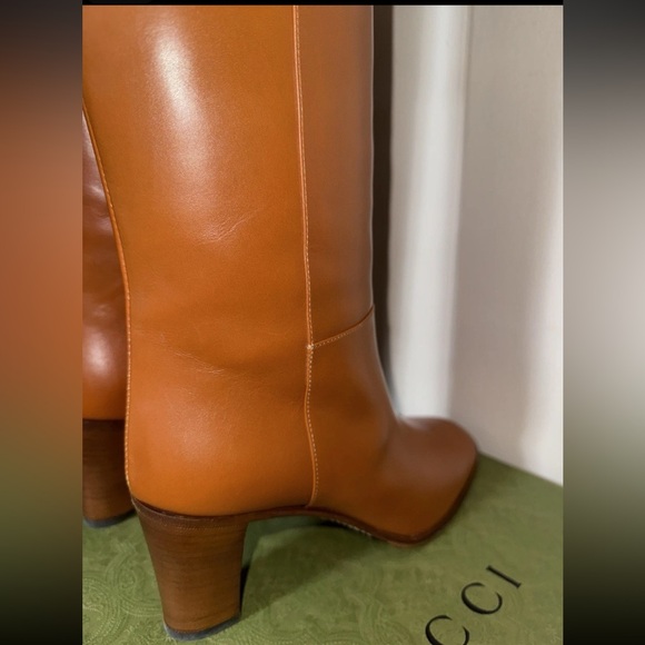 Gucci Knee High Boots Elizabeth Half Horse Bite Light Brown Leather Women Size 9 - Picture 10 of 15